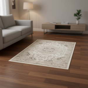 Alfombra Oriental con Medallón Beige Marfil 5X7, Resistente a las Manchas y sin Desprendimiento de Pelusas, para Hogar, Oficina, Sala de Estar, Dormitorio, Comedor - Product Image 2