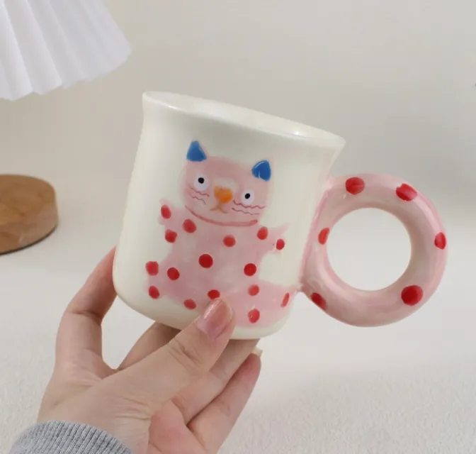 Cute hand-painted cat mug Family children's fun milk cup breakfast cup
