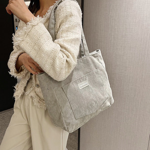Corduroy Tote <b>Bag</b> Large Capacity Brown Japanese Style Women's Shoulder <b>Bag</b> Everyday Use Horizontal Square Magnetic Buckle - Product Image 4