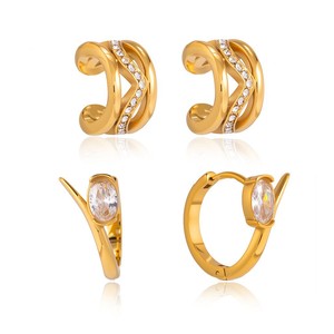 Boucles d'oreilles à clipser géométriques en forme de C, dorées, incrustées de zircon, bijoux de fête, en acier inoxydable, pour femmes - Product Image 5