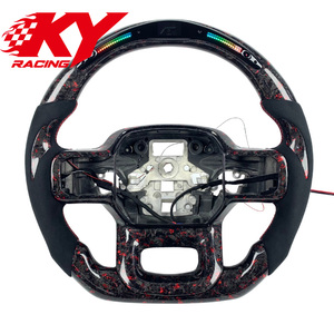 Volant de direction en fibre de carbone forgée rouge sur mesure haut de gamme pour Ford Raptor F150 XLT F250 F350 avec affichage LED du régime moteur - Product Image 1