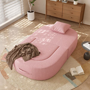 VOXHOME Divano Letto Singolo Minimalista Nordico per Soggiorno e Camera da Letto, Divano Pieghevole Pigro in Bouclé <span class=keywords><strong>Rosa</strong></span> - Product Image 5