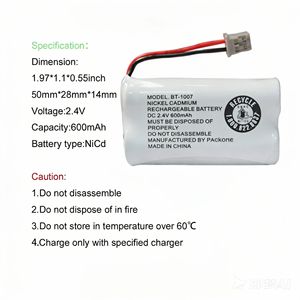 Packone BT-1007 Ni-Cd แบตเตอรี่แบบชาร์จไฟได้2.4V 600mAh สำหรับเครื่องใช้ไฟฟ้าภายในบ้าน - Product Image 4