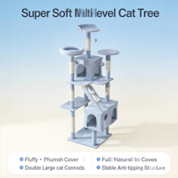Arbre à chat multi-niveaux en velours et lin, hauteur réglable, design écologique, perchoirs doux, échelle d'escalade pour chats d'intérieur multiples