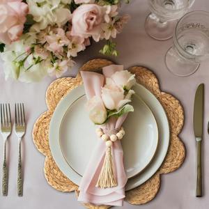 Round Woven Wood Placemats Plate Chargers Wooden Beads Napkin <b>Rings</b> Scalloped Edge Wood Place Mats Non-Toxic Traditional Chinese - Product Image 5