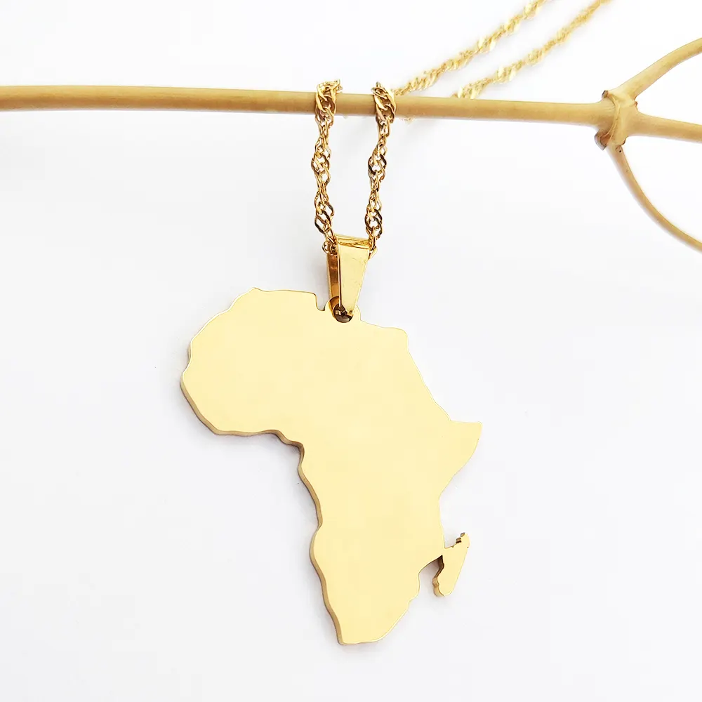 Collier contour de carte africaine, carte d'or d'ethiopie avec cœur pays de l'afrique du sud