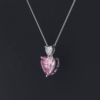 Collier en argent sterling 925 pour femmes, avec pendentif cœur rose en cristal, pierres précieuses, diamant et moissanite colorés, par un créateur de bijoux