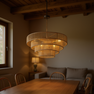 Lámpara colgante moderna de 4 niveles de madera tejida y hierro de 20 pulgadas, estilo bohemio, para sala de estar y comedor. - Product Image 2