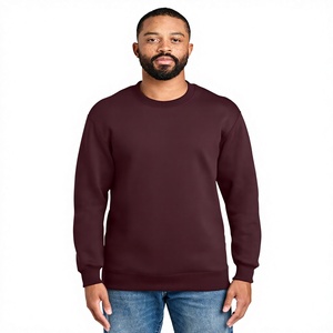 Fleece Crewneck Sweatshirt Plain <b>Maroon</b> Oversized Drop Shoulder Pullover Blank Cotton <b>Tops</b> - Product Image 1
