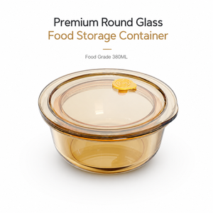 Conteneur en verre hermétique de 380 ml, <span class=keywords><strong>bol</strong></span> de stockage alimentaire rond et lisse pour réfrigérateur, conteneur en verre hermétique de 380 ml - Product Image 1