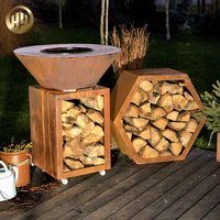 Table de foyer moderne en acier corten portable, haute durabilité, pour jardin, fête en plein air, combustion de bois, avec cuisine extérieure