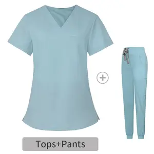 2024 logotipo personalizado tecido impermeável spandex enfermeira hospital esfrega terno tops conjuntos de enfermagem uniformes médicos hospitalares para mulheres
