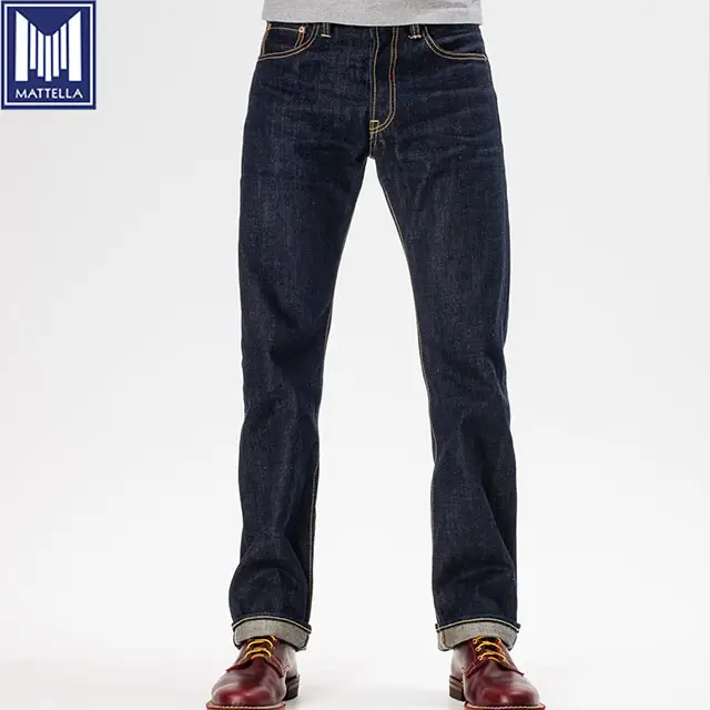 جينز قطني من الدنيم الياباني بطراز بيتل باستر أحمر أزرق أزرق كلاسيكي جديد مستقيم 100% خيط قطني جينز رجالي مصبوغ بنسيج 14.5 أونصة