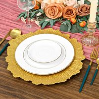 Assiettes de présentation dorées en plastique de 13 pouces, réutilisables, pour mariage, Halloween, Noël, motif floral, pour assiettes de dîner