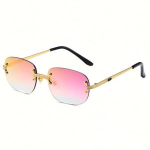 Lunettes de soleil rectangulaires sans monture en métal rétro pour hommes et femmes avec logo personnalisé, UV400, petites lunettes de soleil carrées sans monture pour hommes et femmes - Product Image 5
