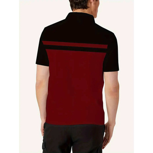 Polo à demi-zip pour <span class=keywords><strong>homme</strong></span> grande taille, manches courtes, color block, décontracté, noir et rouge contrastant, pour le golf et le quotidien - Product Image 3