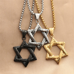 Collier avec pendentif étoile à six branches en acier inoxydable, design géométrique rétro pour hommes, chaîne multicolore 280581 - Product Image 1