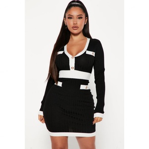 Robe pull décontractée en maille épaisse, col en V, coupe ajustée haut de gamme pour femme, idéale à porter avec un manteau pour l'automne et l'hiver - Product Image 2