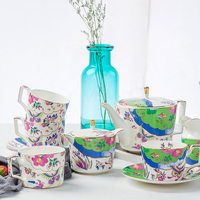 Service à thé élégant en porcelaine fine britannique, haut de gamme, 15 pièces, pour 6 personnes