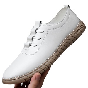 Zapatos Casuales de Hombre Blancos, Sin Cordones, de Piel Vacuna Genuina, Punta Redonda, Suela de Goma Antideslizante, Cómodos para Primavera y Otoño - Product Image 5