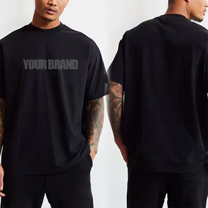 Camiseta corta de gran tamaño 100% algodón para hombre, ropa de calle con logotipo personalizado, Camiseta corta lisa con hombros caídos de calidad de lujo para mí - Product Image 4