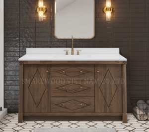 Ensemble de meubles de salle de bain de luxe à prix d'usine du Vietnam avec lavabo en quartz et en céramique - Product Image 5