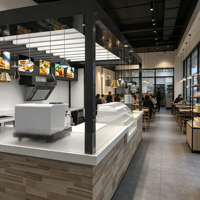 Comptoir de bar à café industriel de luxe léger personnalisé avec cadre en verre, kiosque multifonctionnel pour centre commercial, éclairage LED, facile à nettoyer, toutes tailles