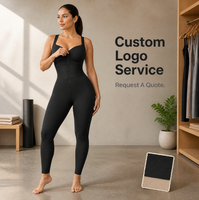 Combinaison de yoga côtelée pour femme avec logo personnalisé, justaucorps de sport une pièce sans manches et dos nu, tenue de sport active