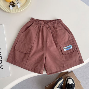 Nouvel ensemble d'été 2 pièces pour garçon 2026 : T-shirt <span class=keywords><strong>blanc</strong></span> rayé à col rond et manches courtes + short marron à empiècements - Product Image 5