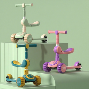 Patinete infantil 3 en 1 ajustable con asiento para edades de 6 a 12 años, estilo triciclo, multifuncional, sin motor - Product Image 1