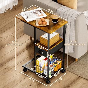<span class=keywords><strong>Mesa</strong></span> Auxiliar Moderna en Forma de C con Marco de Hierro, <span class=keywords><strong>Ruedas</strong></span>, Bandeja para <span class=keywords><strong>TV</strong></span> Portátil, Cajón de Almacenamiento, <span class=keywords><strong>Mesa</strong></span> de Noche Estrecha, <span class=keywords><strong>Mesa</strong></span> de Centro Pequeña - Product Image 5