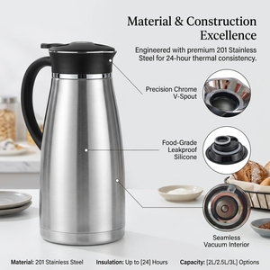 Buffet Stainless Steel Thermal Carafe Vacuum Insulated Coffee Tea Server <b>Jug</b> with Handle - Product Image 4