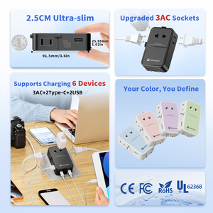 Wontravel RoSH CE FCC 3AC Sockets 40W GaN PPS Travel <b>Adapter</b> Ultra Slim Universal <b>Plug</b> for Travel - Product Image 2