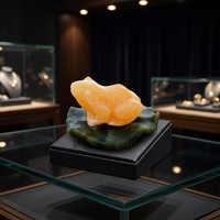 Figurine de grenouille en pierre sur feuille de lotus, sculpture animale miniature en cristal poli pour décoration intérieure ou cadeau