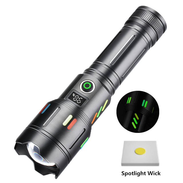 High Quality Super Bright Spotlight with Light Bar Type-C USB Rechargeable Zoomable Outdoor Emergency LED Flashlight