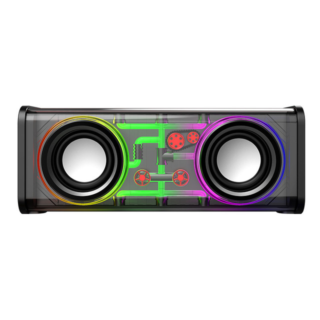New Transparent Double Horn Mecha Speakers Outdoor Portable Subwoofer Bass Wireless BT 5.3 Speaker With RGB LED Lighting