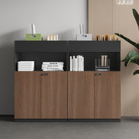 Mueble de Oficina con Cerradura, Armario de Almacenamiento de Madera con Ranura Superior para Macetas, Mueble Lateral de Oficina con Estante Abierto para Archivos