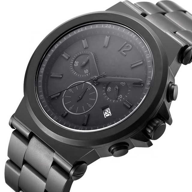 Deep Diving Fashion Chronograph Stainless Steel 316L Case Sandblasted Finishing Sapphire Crystal 100ATM Water Resistant Leather
