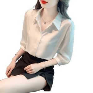 Kemeja <span class=keywords><strong>Chiffon</strong></span> Wanita Putih Musim Panas Profesional <span class=keywords><strong>2026</strong></span> Model Baru Kerah Polo Berkualitas Tinggi - Product Image 6