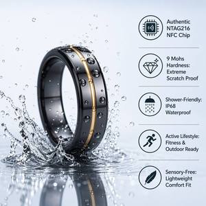 Bague de mariage intelligente NFC NTAG216 en tungstène céramique, ligne jaune européenne 7,1 mm, unisexe, vente en gros, Lumon SMR1118, gravure gratuite, US 6-13 - Product Image 1