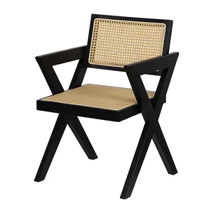 KirKasa Modern Armrest Dining Chair Solid Wood Rattan Chair For Restaurant Kitchens Manufacturer Supply