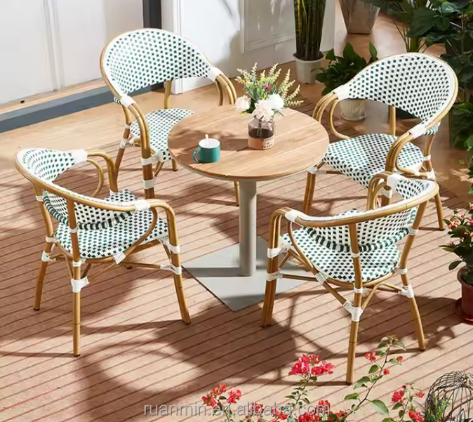 Modern PE Rattan Restaurant High-end Outdoor Tables and Chairs, Suitable for Swimming Pool Side Garden Park Balcony