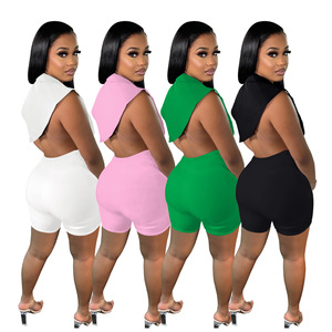 2024 nuovi arrivi <span class=keywords><strong>vestiti</strong></span> <span class=keywords><strong>estivi</strong></span> all'ingrosso da donna corti Sexy <span class=keywords><strong>senza</strong></span> <span class=keywords><strong>maniche</strong></span> scollo a v 2 pezzi Shorts Set donna - Product Image 2