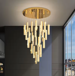 Candelabros profesionales escalera de caracol Villa techo lujo largo oro LED cristal colgante Luz - Product Image 1