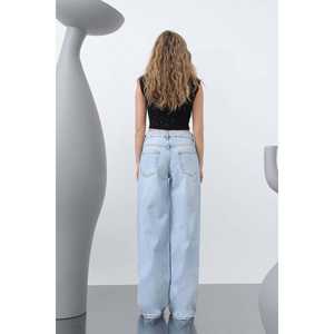 Pantalon en jean gris taille haute à jambes larges pour femme, décontracté, grande taille, en toile - Product Image 6