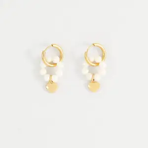 New Fashion Freshwater Pearl Earrings Stainless Steel Hoops Modern Design 18K Gold Dangle Jewelry