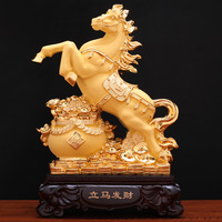 Statue de cheval Feng Shui chinois résine Statues de cheval en cours d'exécution ornements de table de bureau à domicile pour la richesse et le succès bon cadeau chanceux