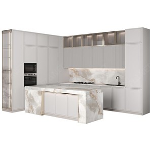 Gabinetes de Cocina Modulares Modernos en Blanco de Alto Brillo con Panel Plano Muebles de Cocina Modernos Diseños de Lujo - Product Image 1
