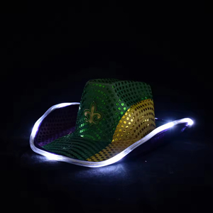 Chapeau de cowboy/cowgirl unisexe personnalisé en gros avec LED lumineuses et sequins, motif fleur de lys, pour défilés, bals masqués et fêtes de carnaval - Product Image 2