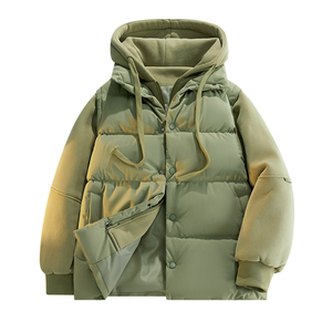 Customized Logo Men's Winter Long Windproof Hooded Stand Collar <b>Fleece</b> <b>Jacket</b> <b>with</b> Bamboo Fiber <b>Lining</b> Color Matching Brand Coat - Product Image 6